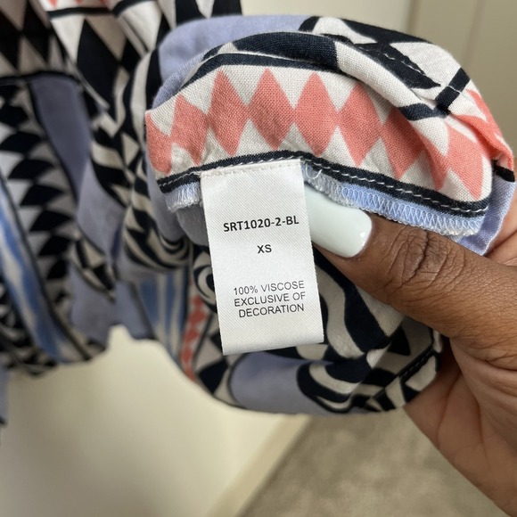 THML Women Mini Dress XS Blue Southwestern Western Aztec Tiered V-Neck Summer - Picture 10 of 12